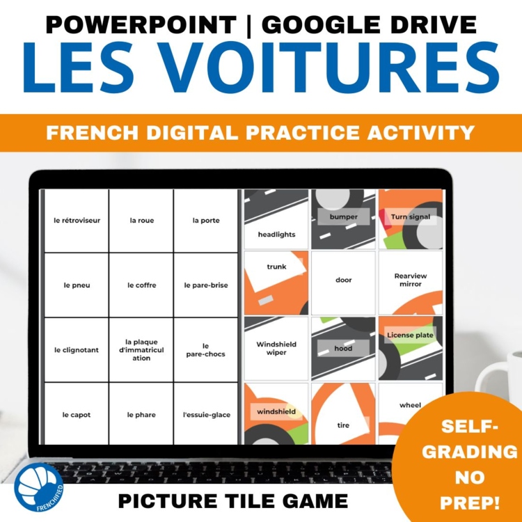 French digital vocabulary game to practice car and driving vocabulary activity