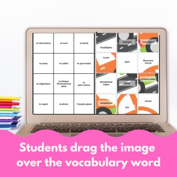 French digital vocabulary game to practice car and driving vocabulary activity, image 3