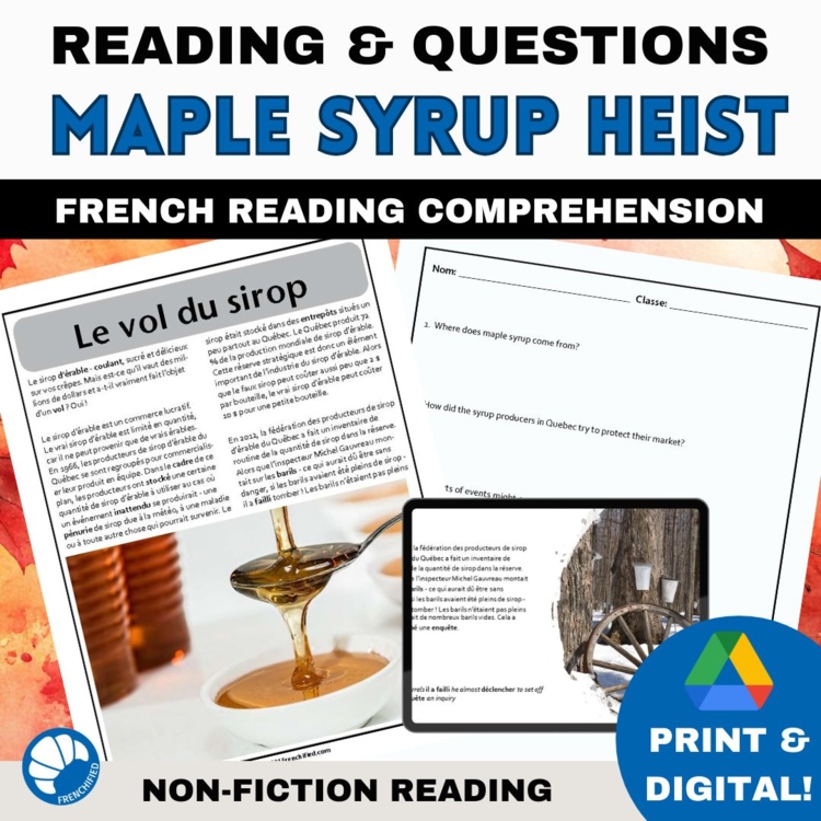 French Activities Reading Comprehension Story Maple Syrup Mystery Heist