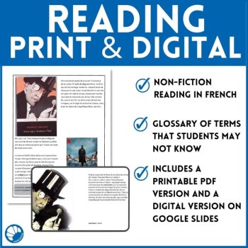 Arsène Lupin Intermediate French reading comprehension de Lecture activity, image 3
