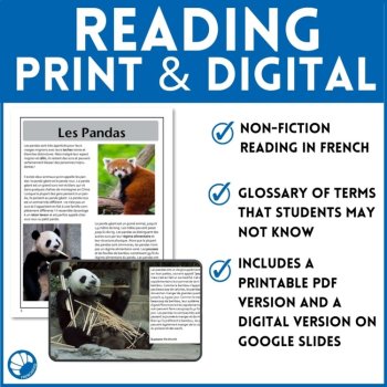 Intermediate French reading Comprehension and questions Panda Bears, image 3