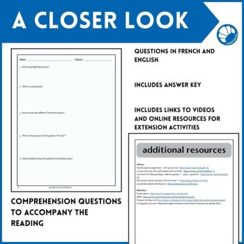 Intermediate French reading Comprehension and questions Panda Bears, image 4