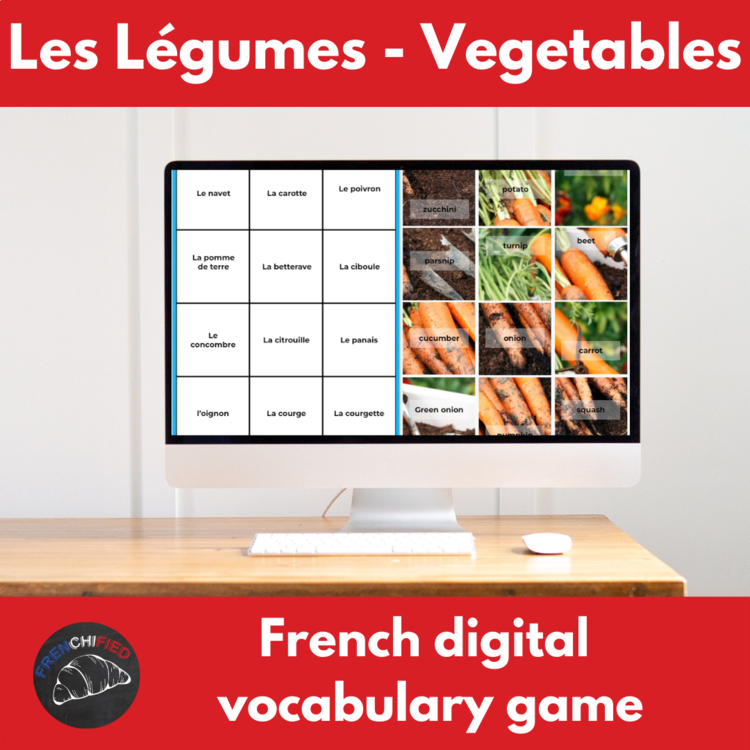 French vegetables vocabulary digital secret picture tiles practice game