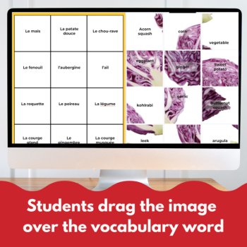 French vegetables vocabulary digital secret picture tiles practice game, image 3