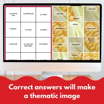 French vegetables vocabulary digital secret picture tiles practice game, image 4