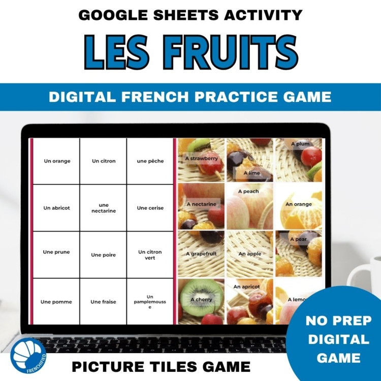 French les fruits vocabulary digital matching game scrambled pictures no-prep
