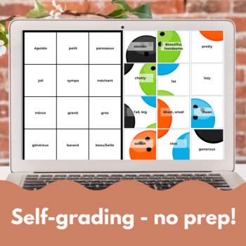 Beginning French common adjectives translation digital vocabulary practice game, image 2