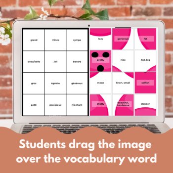 Beginning French common adjectives translation digital vocabulary practice game, image 3