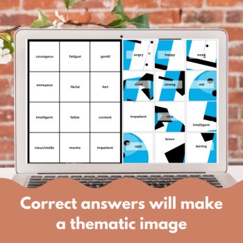 Beginning French common adjectives translation digital vocabulary practice game, image 4