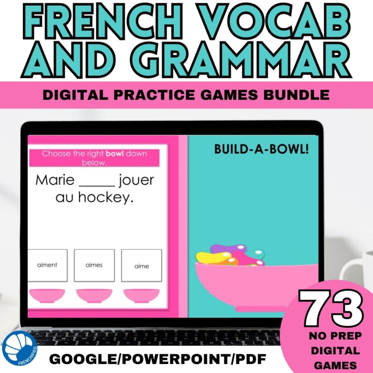 French language review games grammar and French vocabulary digital games bundle
