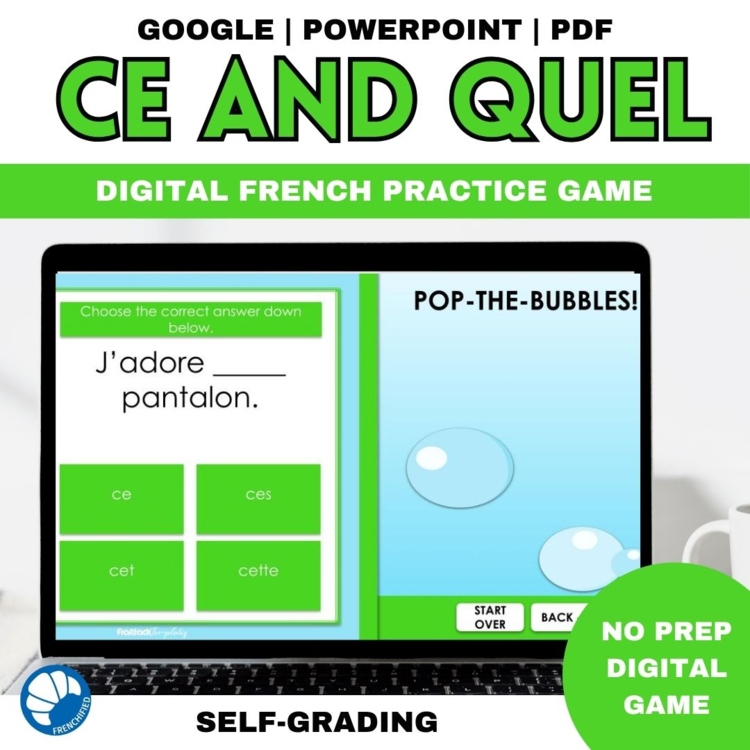French Ce & Quel Practice | Self-Grading Digital Game | 30 Questions