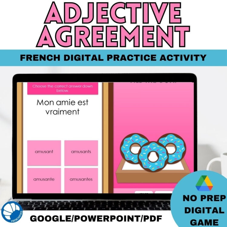 French Digital game Review Practice Game Regular Adjectives Gender and Plural