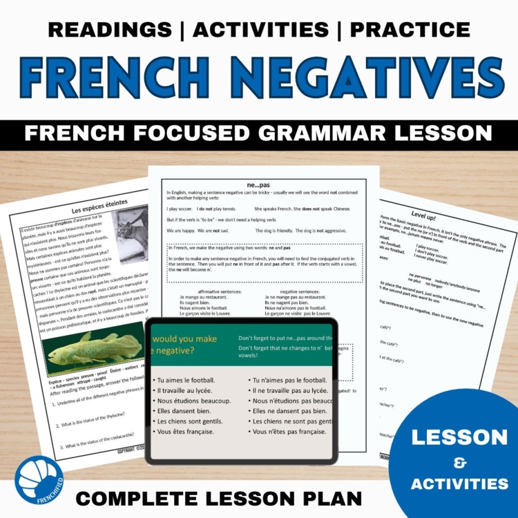French grammar lesson and worksheets - French negatives ne pas
