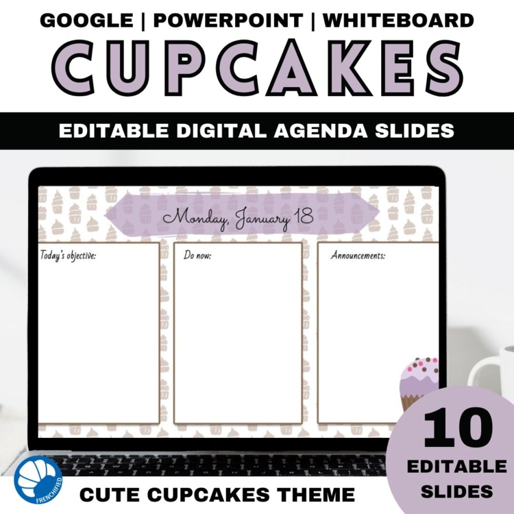 Cupcake theme editable daily agenda slides template morning meeting slides