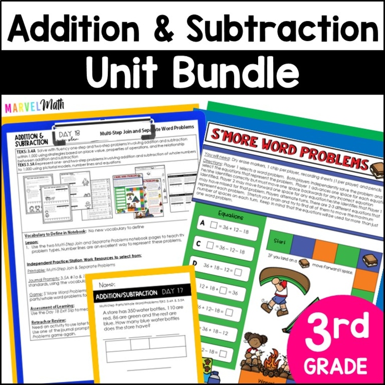 3rd Grade Addition and Subtraction Unit - Word Problems, Regrouping TEKS