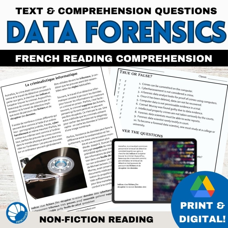 French science reading comprehension de activity & questions Data forensics