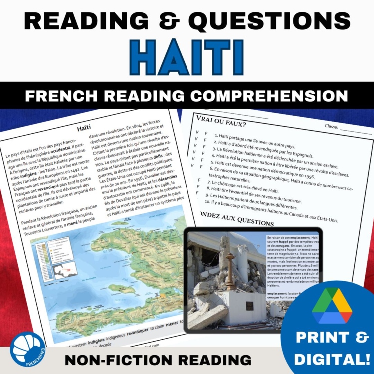 Haiti French Reading Comprehension Worksheets | 2 Levels