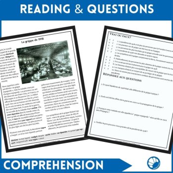 French Reading Comprehension - 1918 Spanish Flu - 2 Levels Print & Digital, image 2