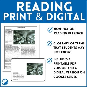 French Reading Comprehension - 1918 Spanish Flu - 2 Levels Print & Digital, image 3