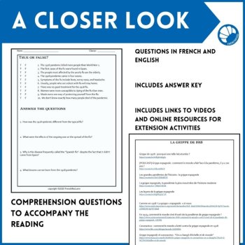 French Reading Comprehension - 1918 Spanish Flu - 2 Levels Print & Digital, image 4