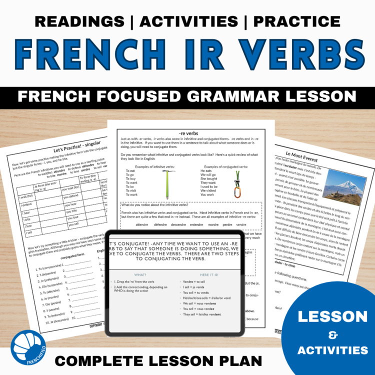 French IR Verbs in Context | Regular Verb Lesson, Worksheets & Reading