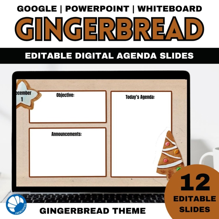 Google slides daily agenda template editable Gingerbread theme 12 slides