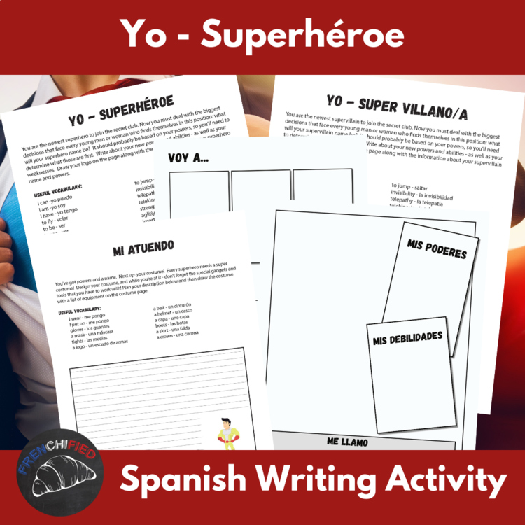 Spanish writing activity unit design and create your own superheros or villains