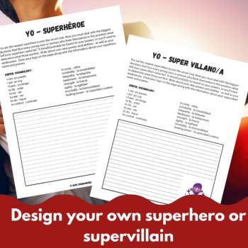 Spanish writing activity unit design and create your own superheros or villains, image 2