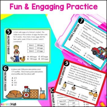 3rd Grade Addition Subtraction TEKS STAAR Review Task Cards - Print, image 2