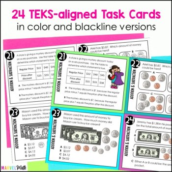 3rd Grade Addition Subtraction TEKS STAAR Review Task Cards - Print, image 3