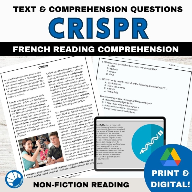 STEM in French reading Comprehension activity science CRISPR gene editing