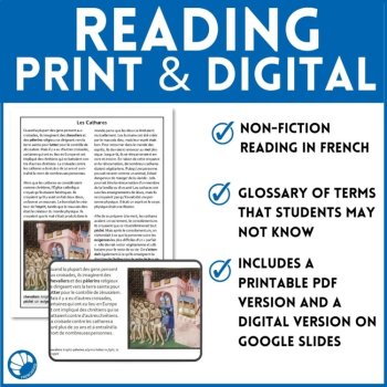 Intermediate French reading comprehension activity the Cathars medieval Europe, image 3