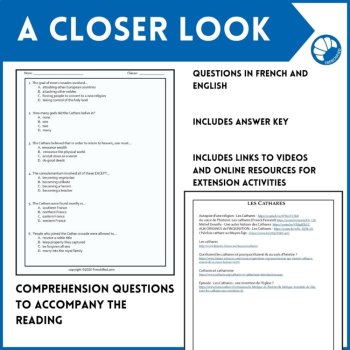 Intermediate French reading comprehension activity the Cathars medieval Europe, image 4