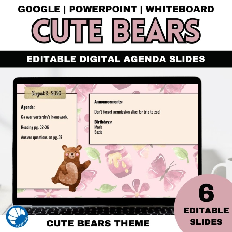 Bear Themed Daily Agenda Slides | 6 Editable Morning Meeting Slides