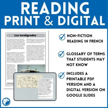 French Reading Comprehension | Tardigrades Activity for Intermediate French, image 3