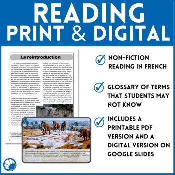 French science reading comprehension activity & questions Animal Reintroduction, image 3