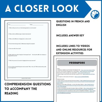 French science reading comprehension activity & questions Animal Reintroduction, image 4