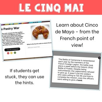 Le cinq mai/May 5/5 de Mayo/Cinco de Mayo digital escape room game for FRENCH, image 4