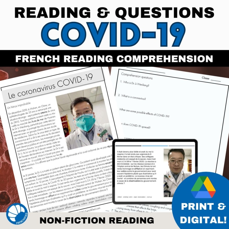 STEM in French science reading comprehension activity questions Covid 19