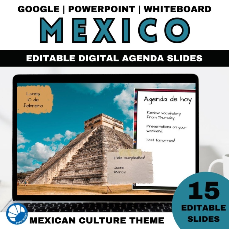 Editable Spanish Daily Slides | Mexico Theme | Class Agenda Display
