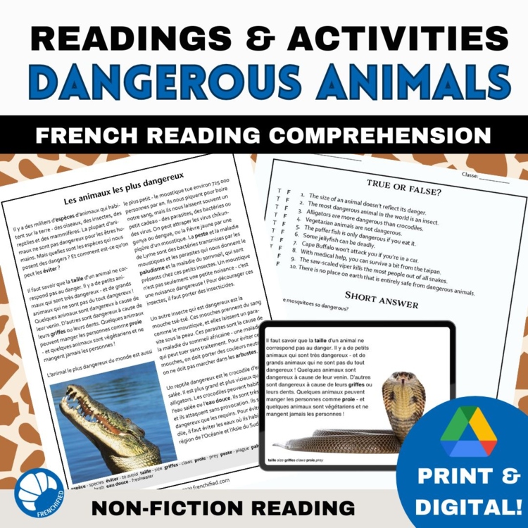 Intermediate French Reading Comprehension: Dangerous Animals + Questions