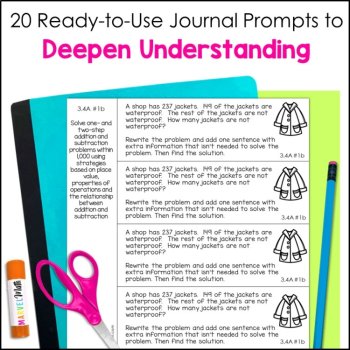 3rd Grade Addition Subtraction TEKS  Math Journal Prompts, image 3