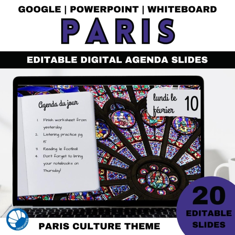 French Daily Agenda Slides | Paris Theme | 20 Editable Morning Meeting Slides