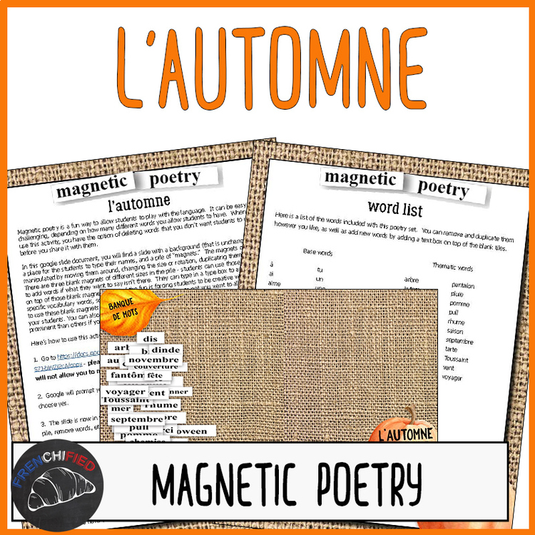 Digital Magnetic Poetry - l'automne activity for French learners