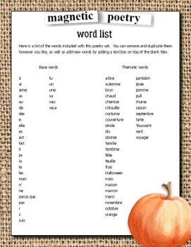 Digital Magnetic Poetry - l'automne activity for French learners, image 2