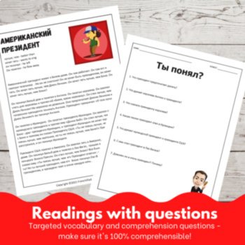 Beginning Russian language worksheets CI Reading activities American President, image 2