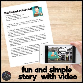 Beginning German Reading Short Story CI Sub Plan Du fährst schlecht!, image 2