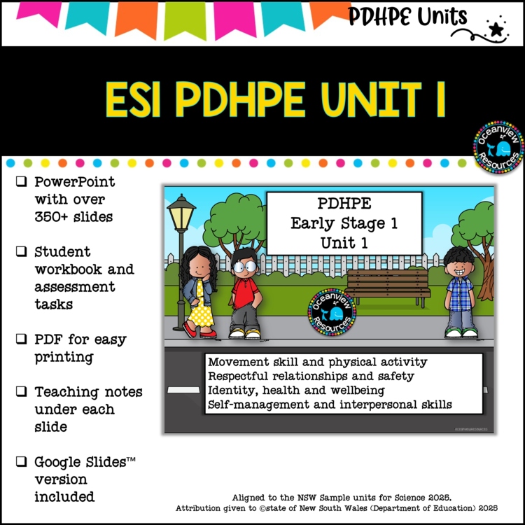 ES1 (kinder) UNIT 1 NSW Aligned PDHPE  Complete Unit
