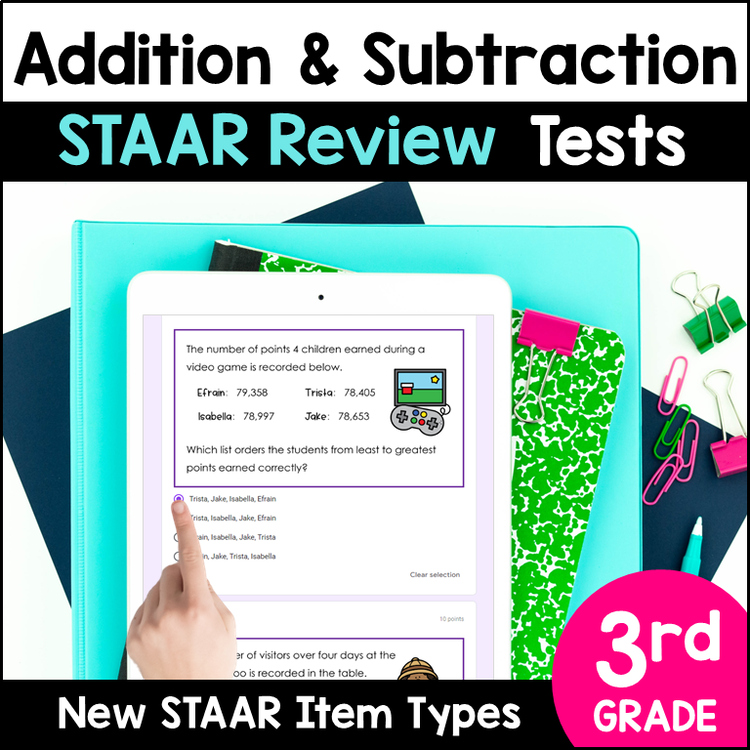 3rd Grade Addition Subtraction TEKS Assessments -Digital Google Forms and Print