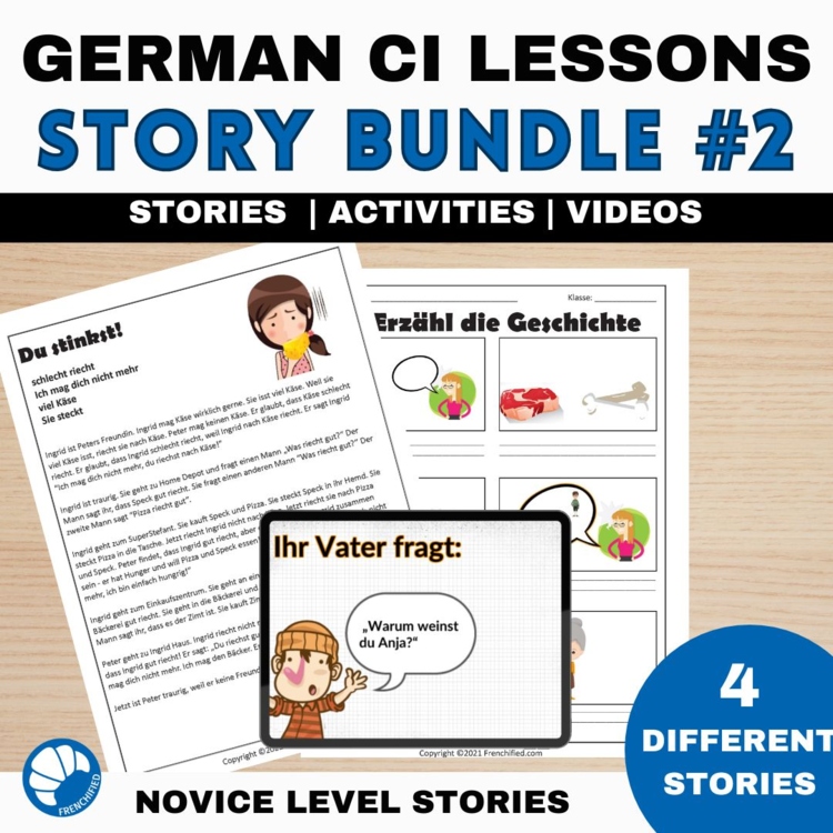Beginning German reading comprehension activities Short Stories sub plans CI